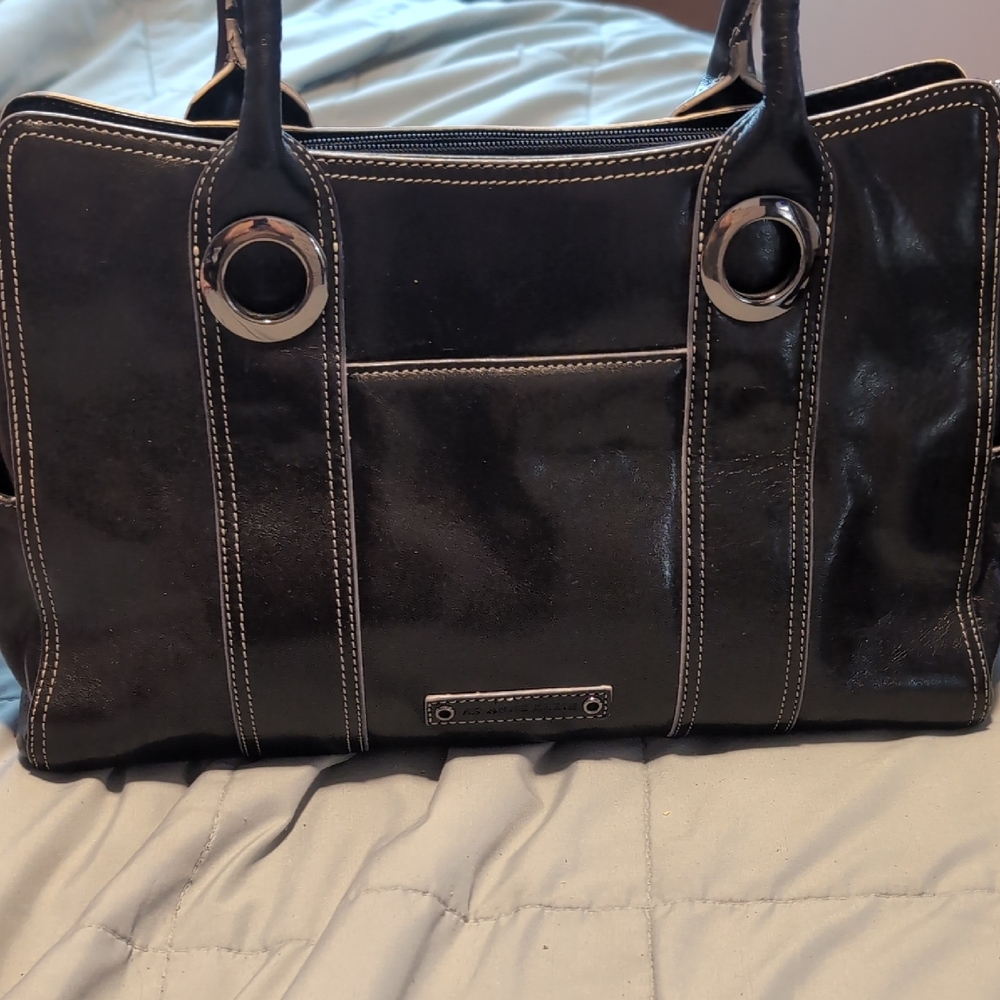 Anne Klein Black Structured Shoulder Bag with Metal Hardware